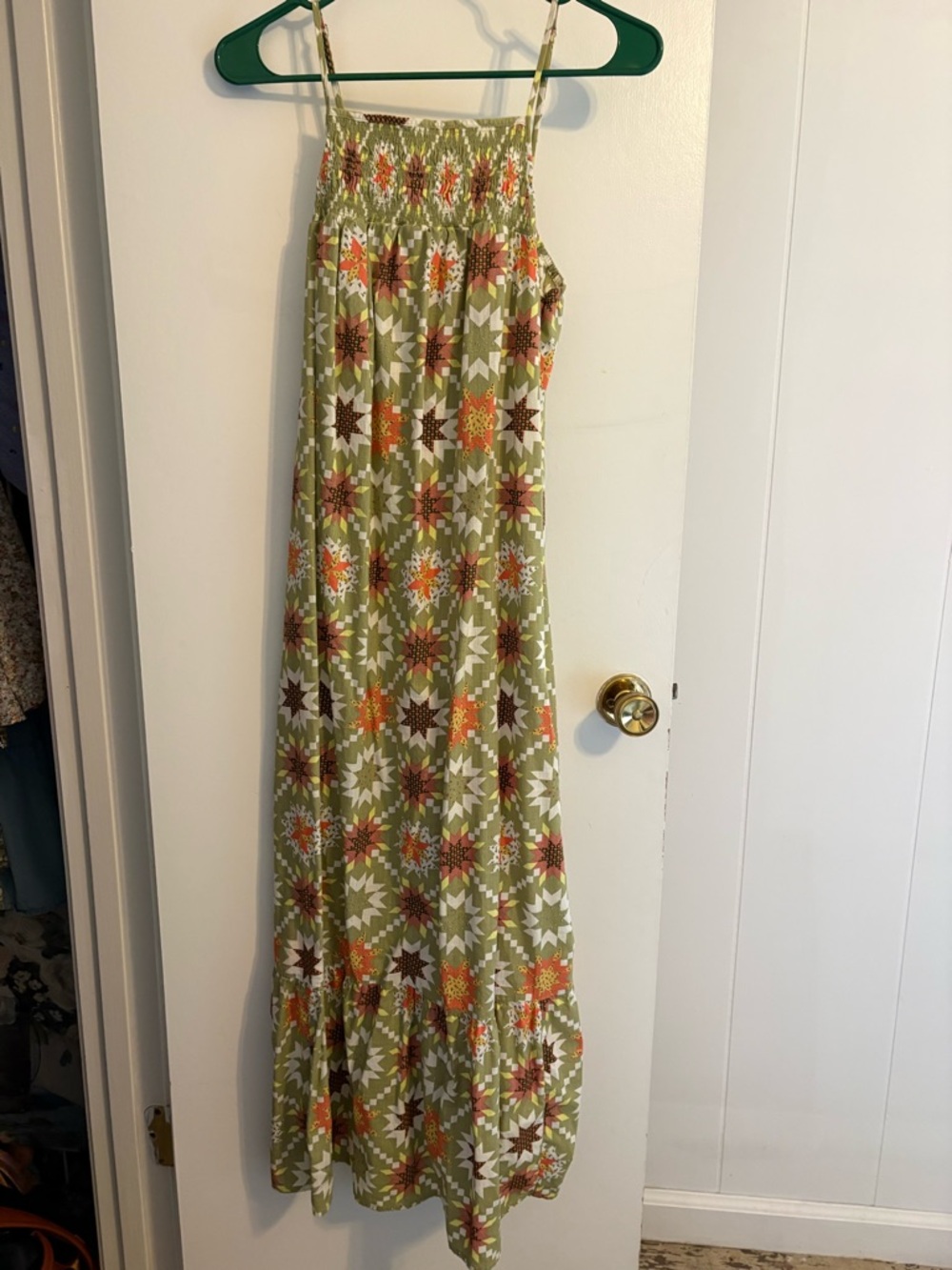 Universal Thread Olive Green Floral Smocked Maxi Dress